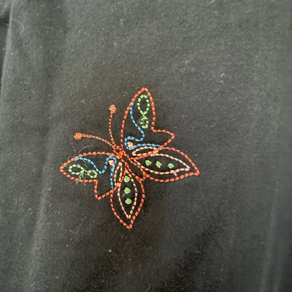 Embroidered Butterfly Pants Black Cropped  Novelty Print Women's Size 18 - Picture 3 of 9